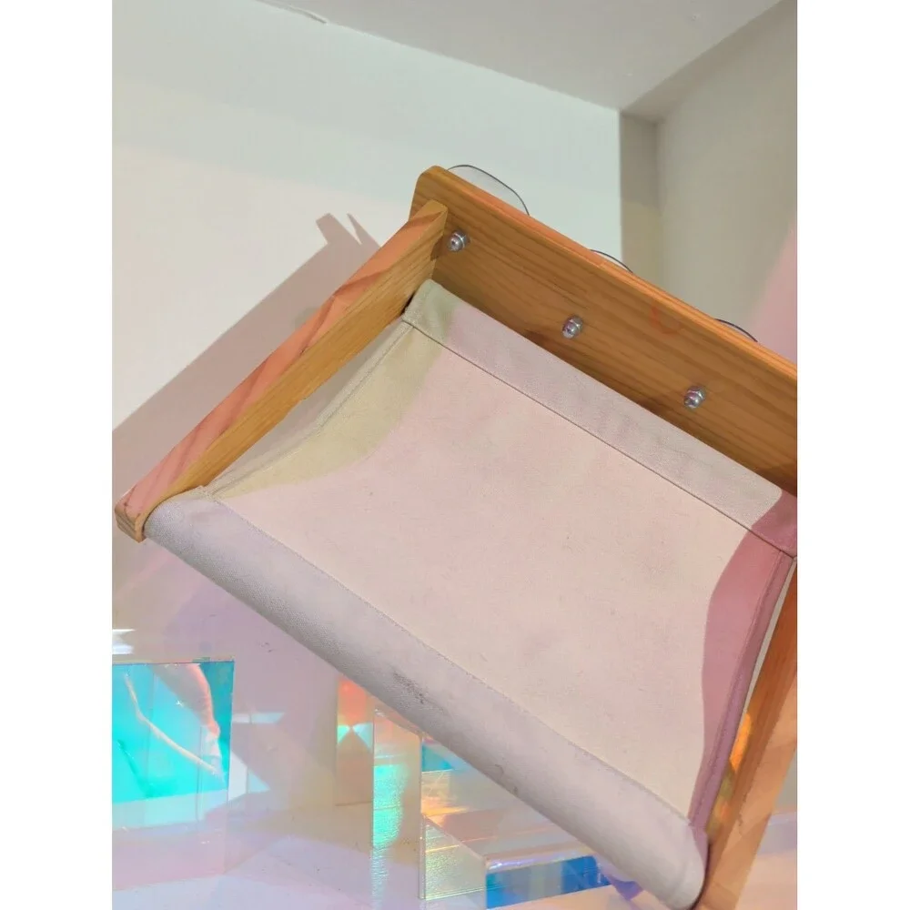 Vintage Wooden Wall Hanging Planter Shelf Canvas Sling 6 Cup Suction Display Rac